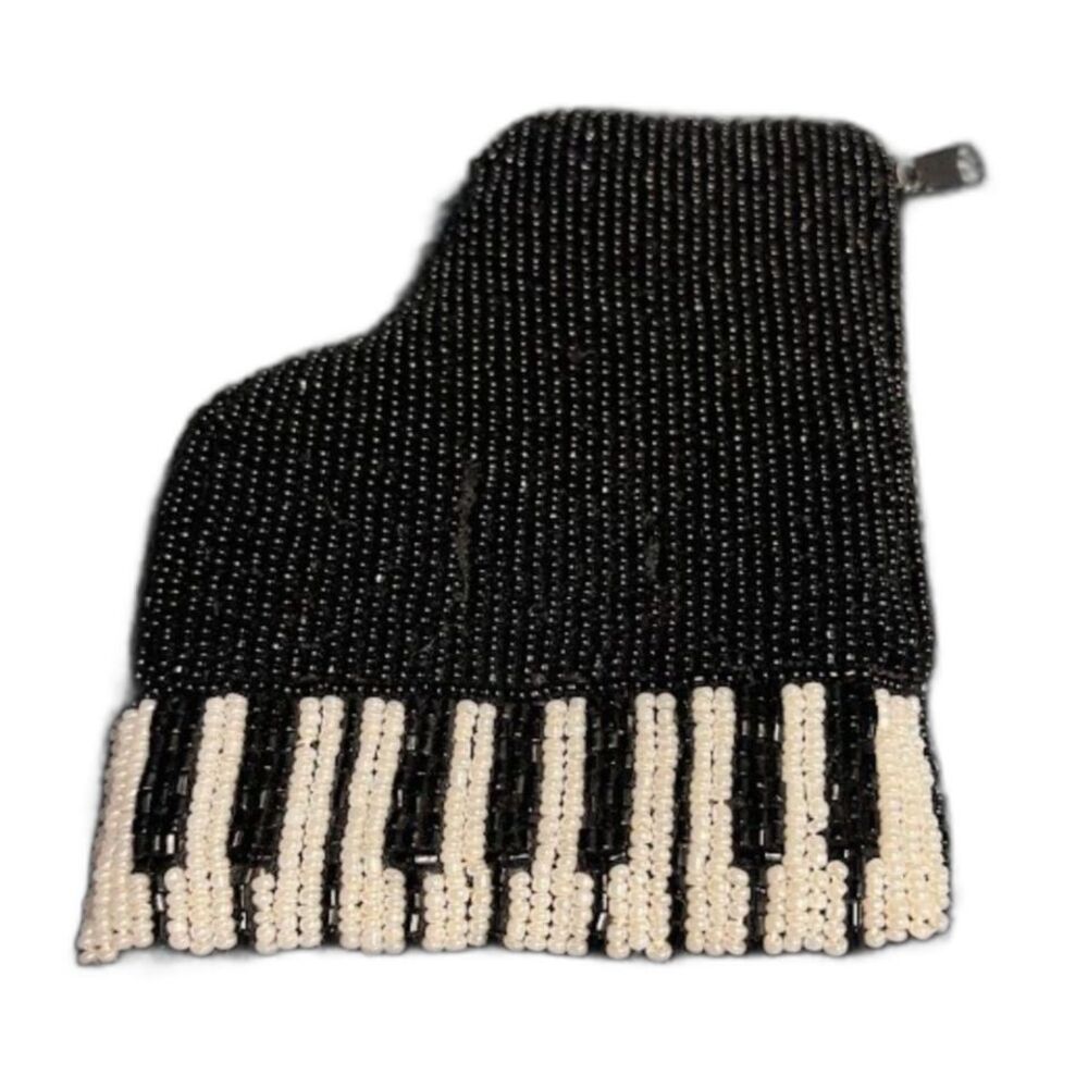 Piano Coin Purse Seed Bead Beaded Wallet Bag Music Musician Pianist Black White